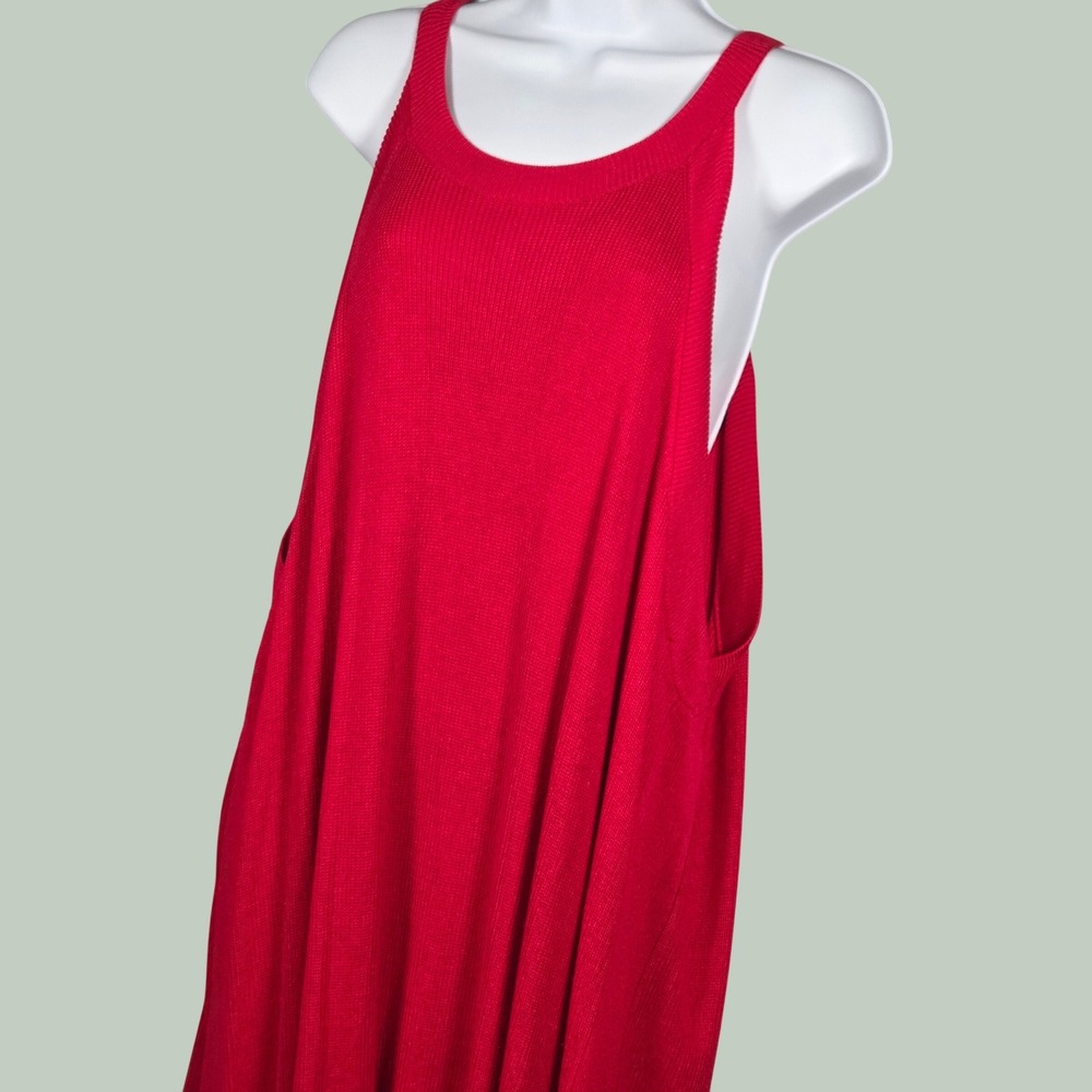 Lane Bryant Women 26/28 Ribbed Knit Halter Tank Mini Dress Red Sleeveless